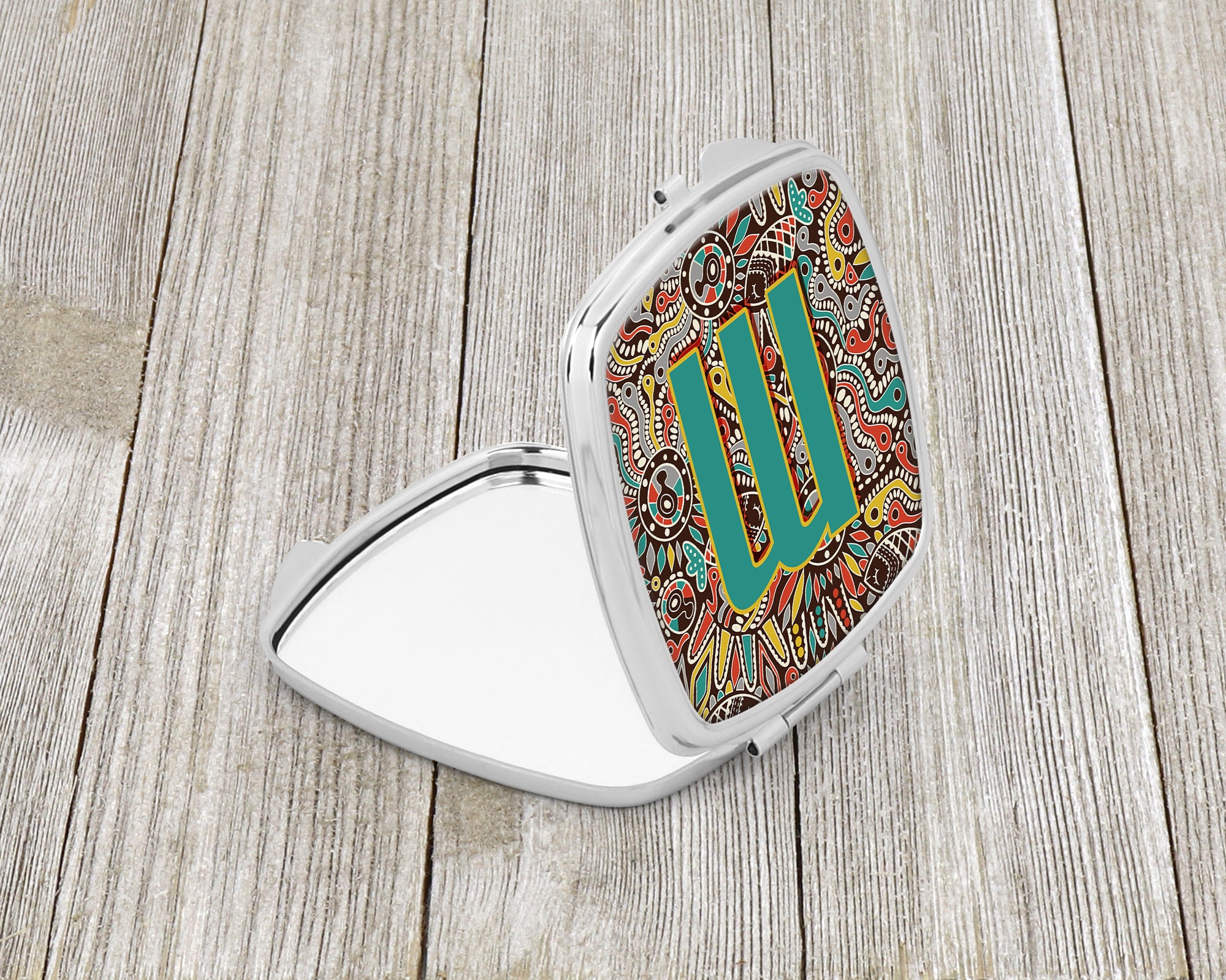 Caroline's Treasures Letter M Retro Tribal Alphabet Initial Compact Mirror – Stylish Purse Mirror with Artistic Covers CJ2013-MSCM