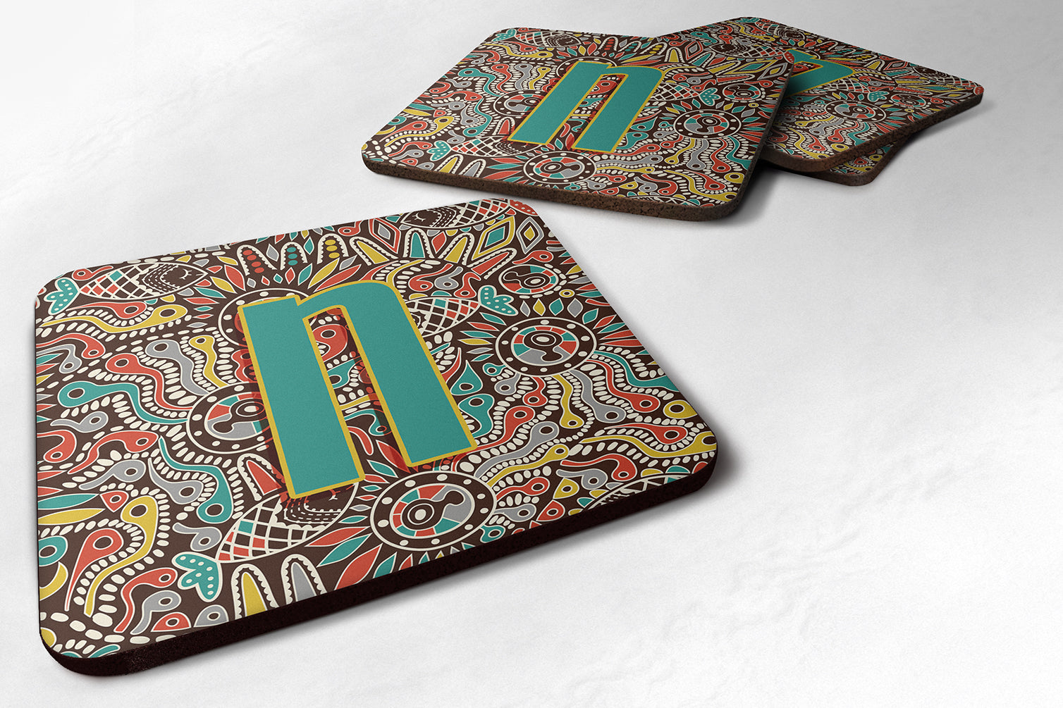 Set of 4 Letter N Retro Tribal Alphabet Initial Foam Coasters CJ2013-NFC - the-store.com