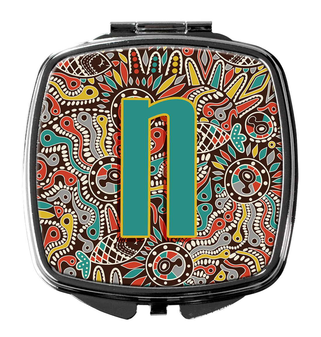 Caroline's Treasures Letter N Retro Tribal Alphabet Initial Compact Mirror – Stylish Purse Mirror with Artistic Covers CJ2013-NSCM