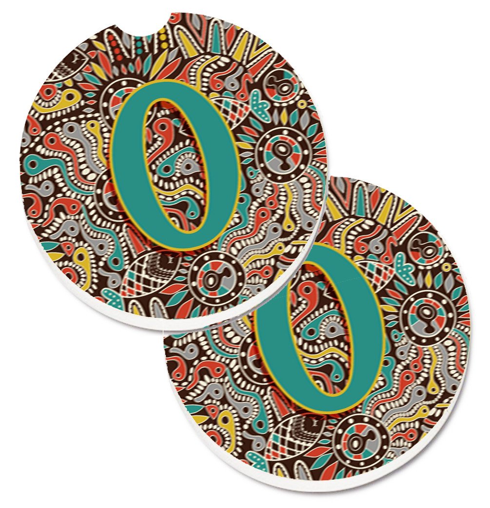 Letter O Retro Tribal Alphabet Initial Set of 2 Cup Holder Car Coasters CJ2013-OCARC by Caroline&#39;s Treasures
