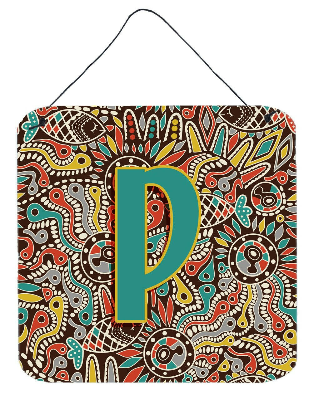Letter P Retro Tribal Alphabet Initial Wall or Door Hanging Prints CJ2013-PDS66 by Caroline&#39;s Treasures
