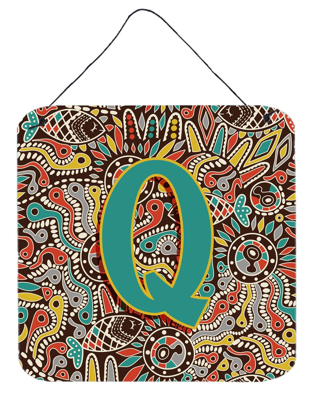Letter Q Retro Tribal Alphabet Initial Wall or Door Hanging Prints CJ2013-QDS66 by Caroline's Treasures