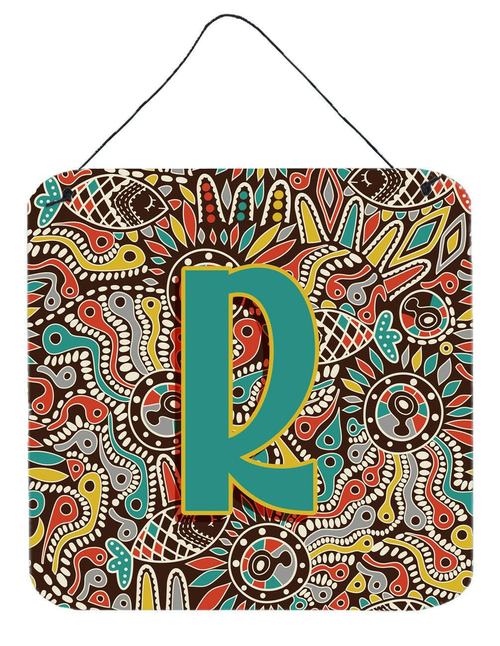Letter R Retro Tribal Alphabet Initial Wall or Door Hanging Prints CJ2013-RDS66 by Caroline&#39;s Treasures