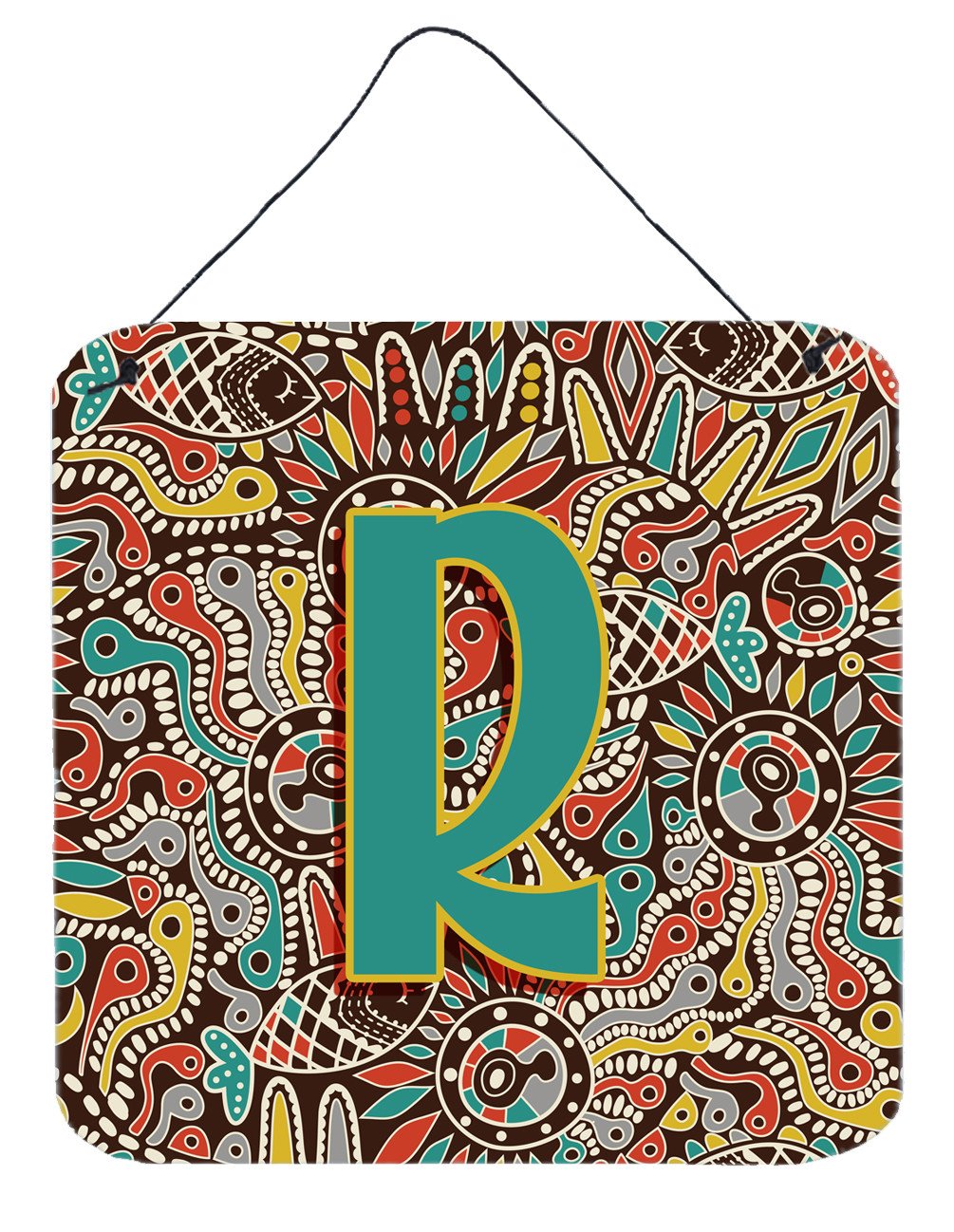 Letter R Retro Tribal Alphabet Initial Wall or Door Hanging Prints CJ2013-RDS66 by Caroline's Treasures