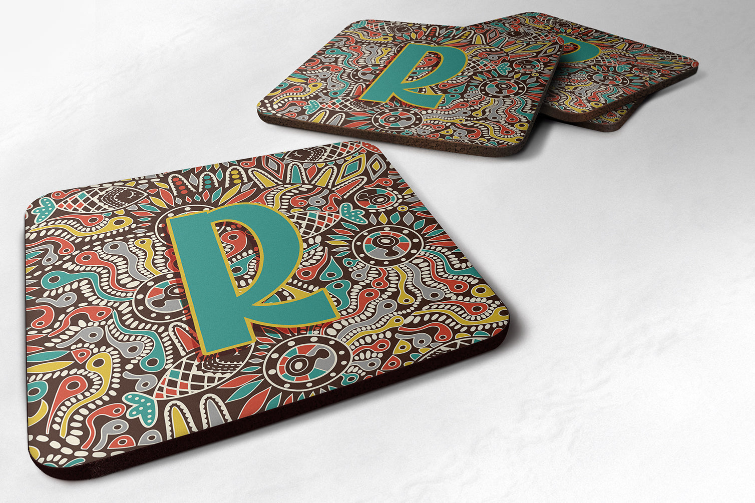 Set of 4 Letter R Retro Tribal Alphabet Initial Foam Coasters CJ2013-RFC - the-store.com