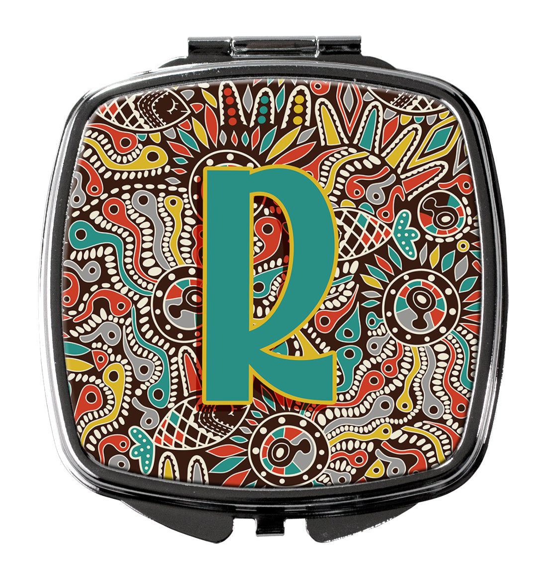 Caroline's Treasures Letter R Retro Tribal Alphabet Initial Compact Mirror – Stylish Purse Mirror with Artistic Covers CJ2013-RSCM