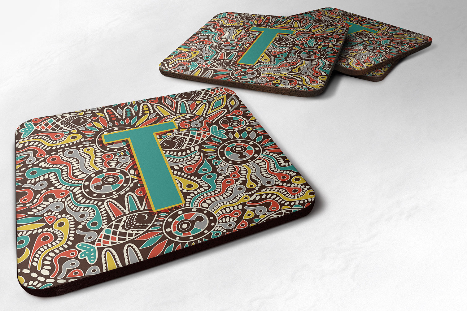 Set of 4 Letter T Retro Tribal Alphabet Initial Foam Coasters CJ2013-TFC - the-store.com