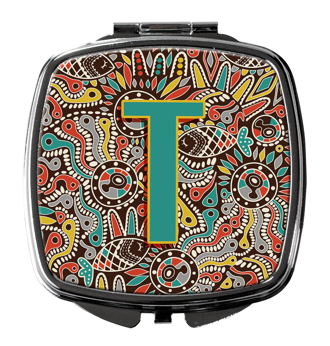 Letter T Retro Tribal Alphabet Initial Compact Mirror CJ2013-TSCM