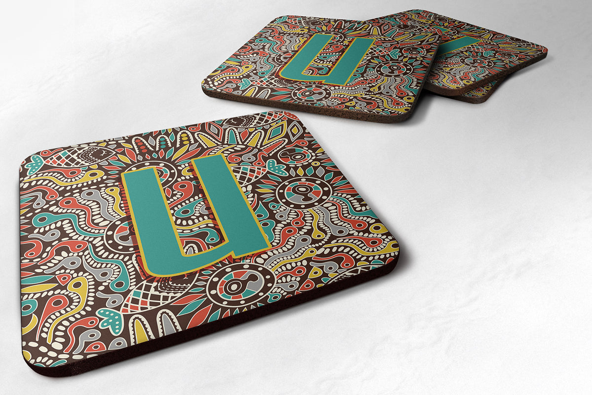 Set of 4 Letter U Retro Tribal Alphabet Initial Foam Coasters CJ2013-UFC - the-store.com