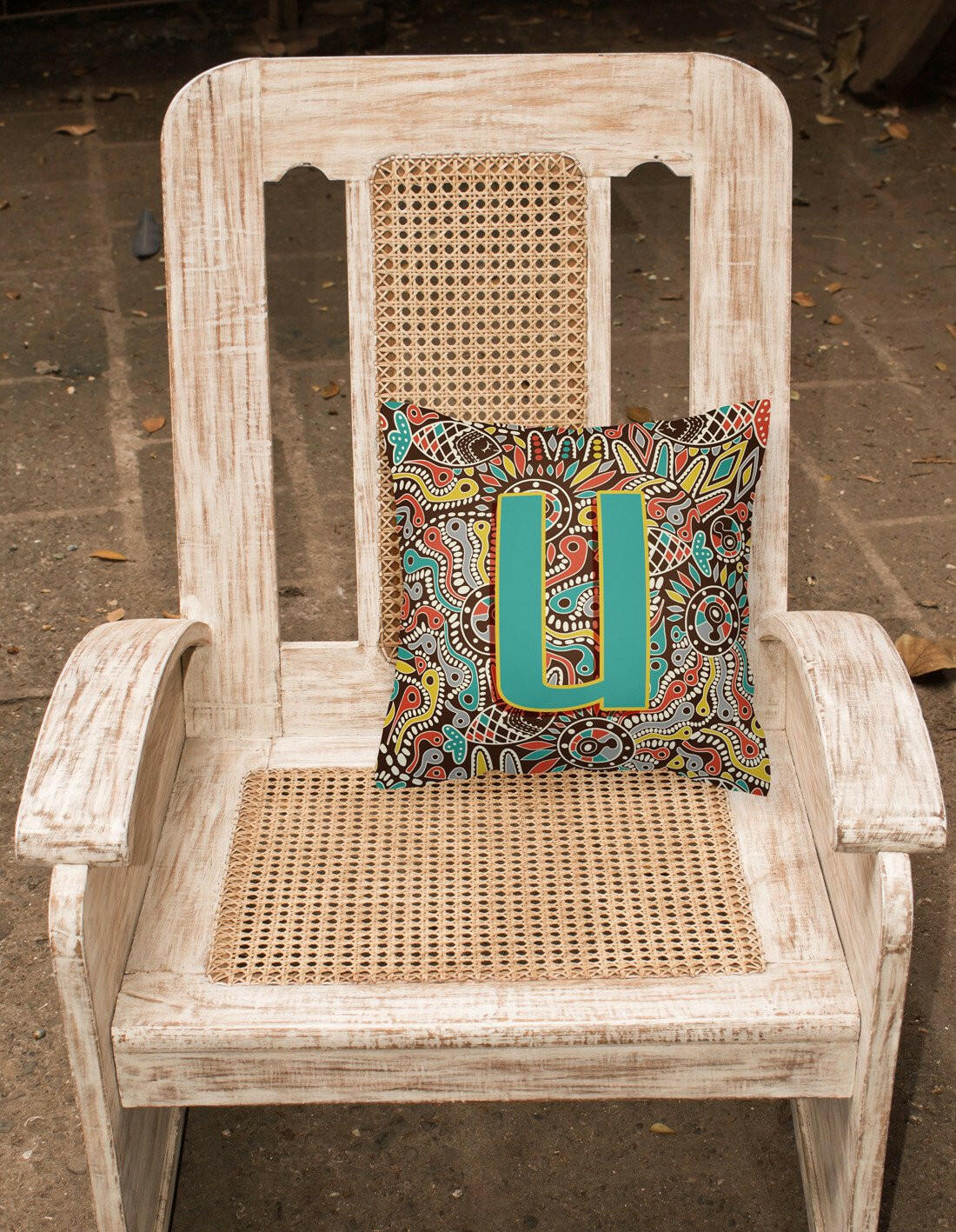 Letter U Retro Tribal Alphabet Initial Canvas Fabric Decorative Pillow CJ2013-UPW1414 by Caroline's Treasures