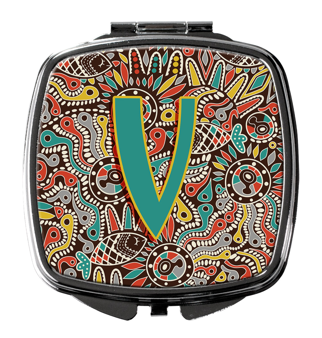 Caroline's Treasures Letter V Retro Tribal Alphabet Initial Compact Mirror – Stylish Purse Mirror with Artistic Covers CJ2013-VSCM