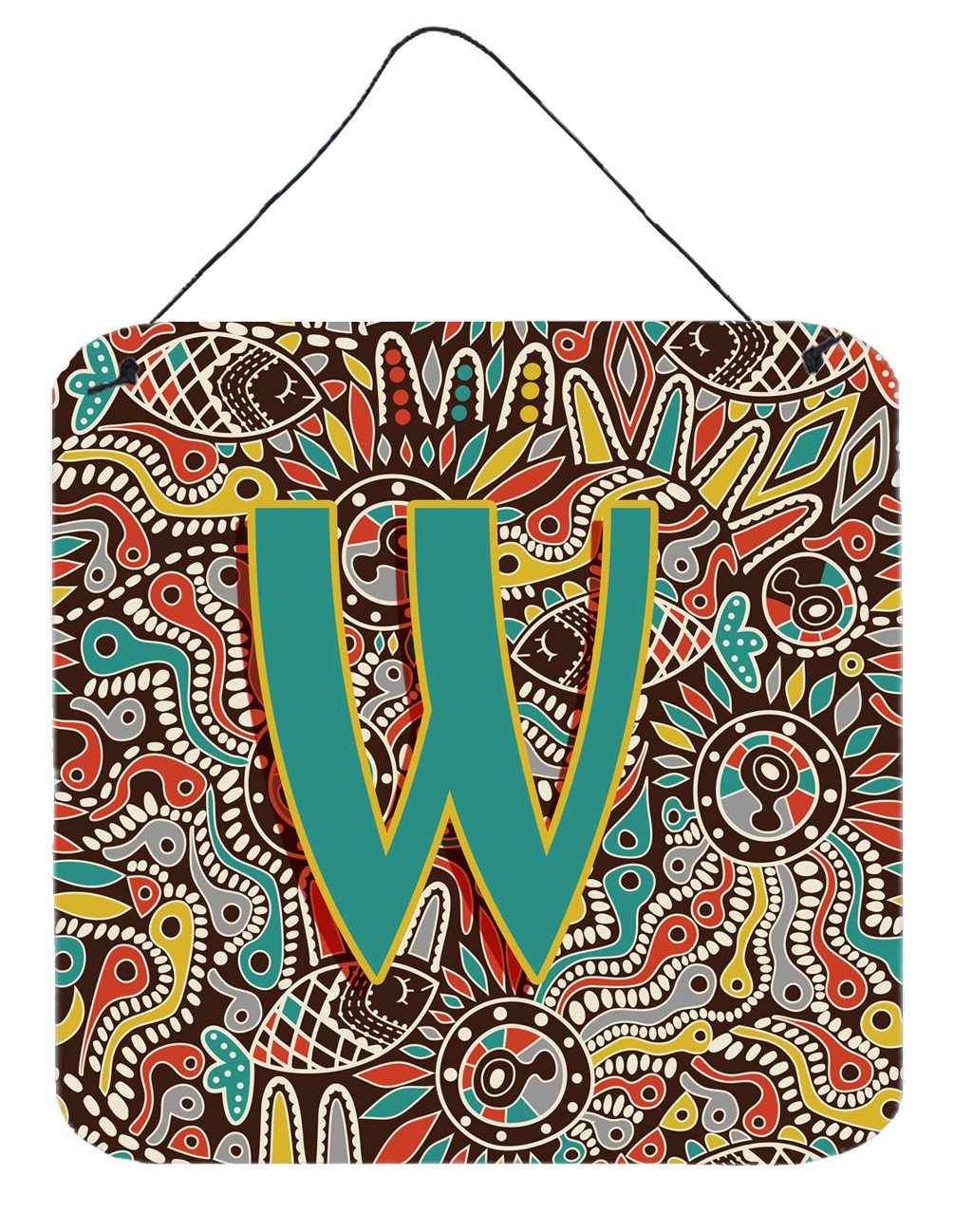 Letter W Retro Tribal Alphabet Initial Wall or Door Hanging Prints CJ2013-WDS66 by Caroline's Treasures