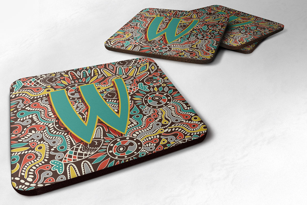Set of 4 Letter W Retro Tribal Alphabet Initial Foam Coasters CJ2013-WFC - the-store.com