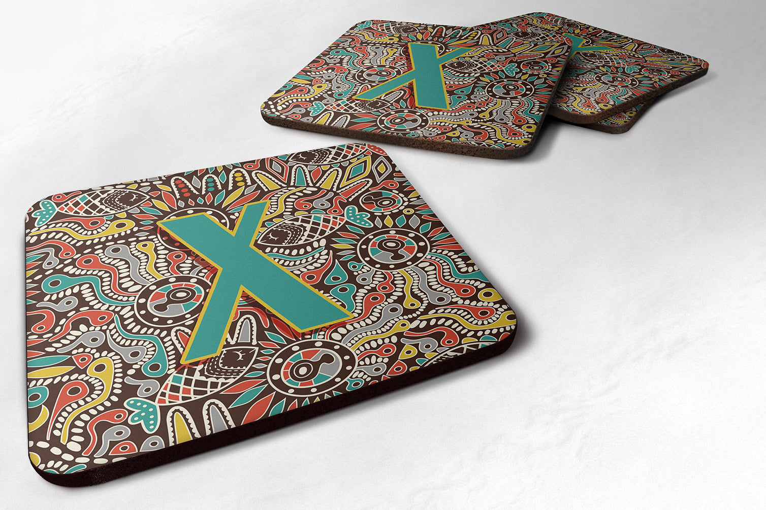 Set of 4 Letter X Retro Tribal Alphabet Initial Foam Coasters CJ2013-XFC - the-store.com