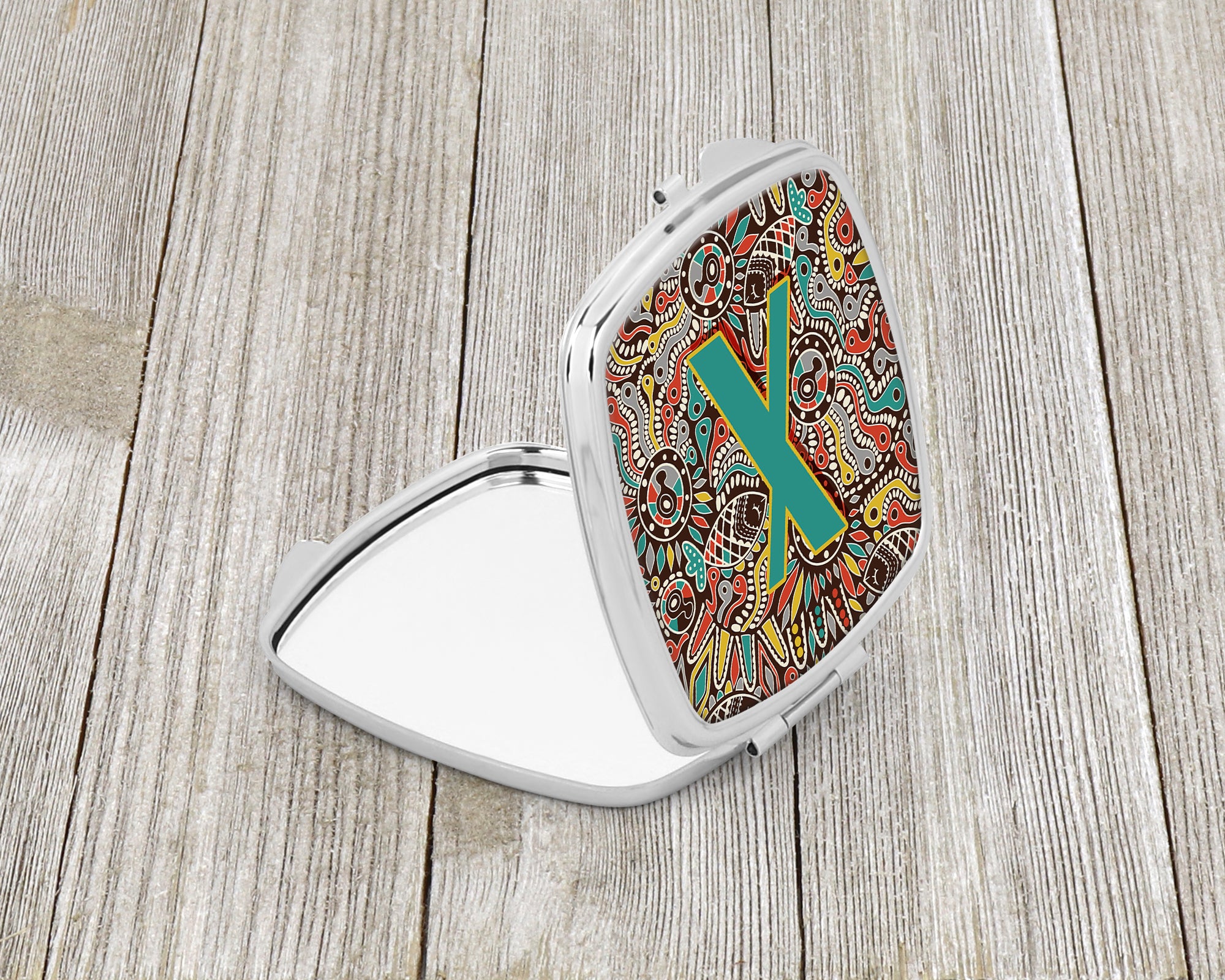 Caroline's Treasures Letter X Retro Tribal Alphabet Initial Compact Mirror – Stylish Purse Mirror with Artistic Covers CJ2013-XSCM