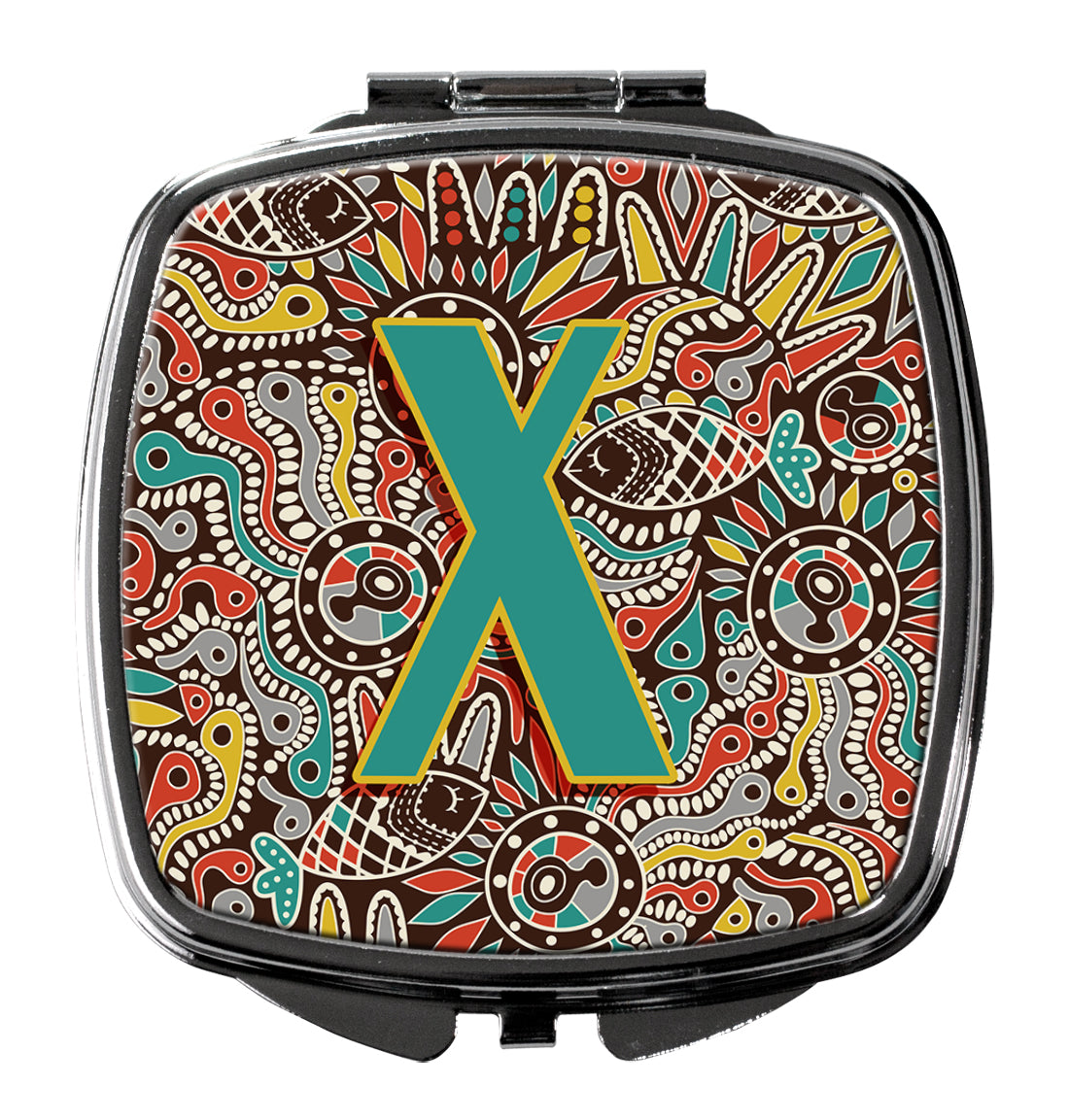 Caroline's Treasures Letter X Retro Tribal Alphabet Initial Compact Mirror – Stylish Purse Mirror with Artistic Covers CJ2013-XSCM