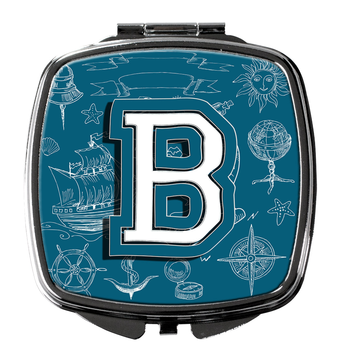 Caroline's Treasures Letter B Sea Doodles Initial Alphabet Compact Mirror – Stylish Purse Mirror with Artistic Covers CJ2014-BSCM