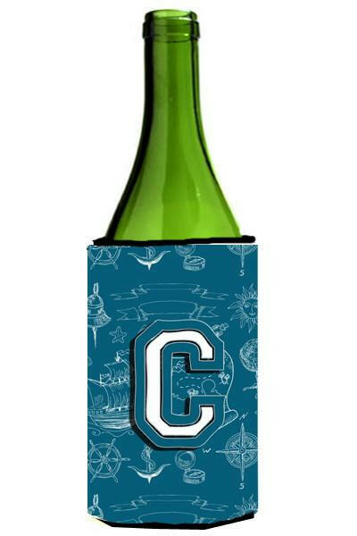 Letter C Sea Doodles Initial Alphabet Wine Bottle Beverage Insulator Hugger CJ2014-CLITERK by Caroline&#39;s Treasures
