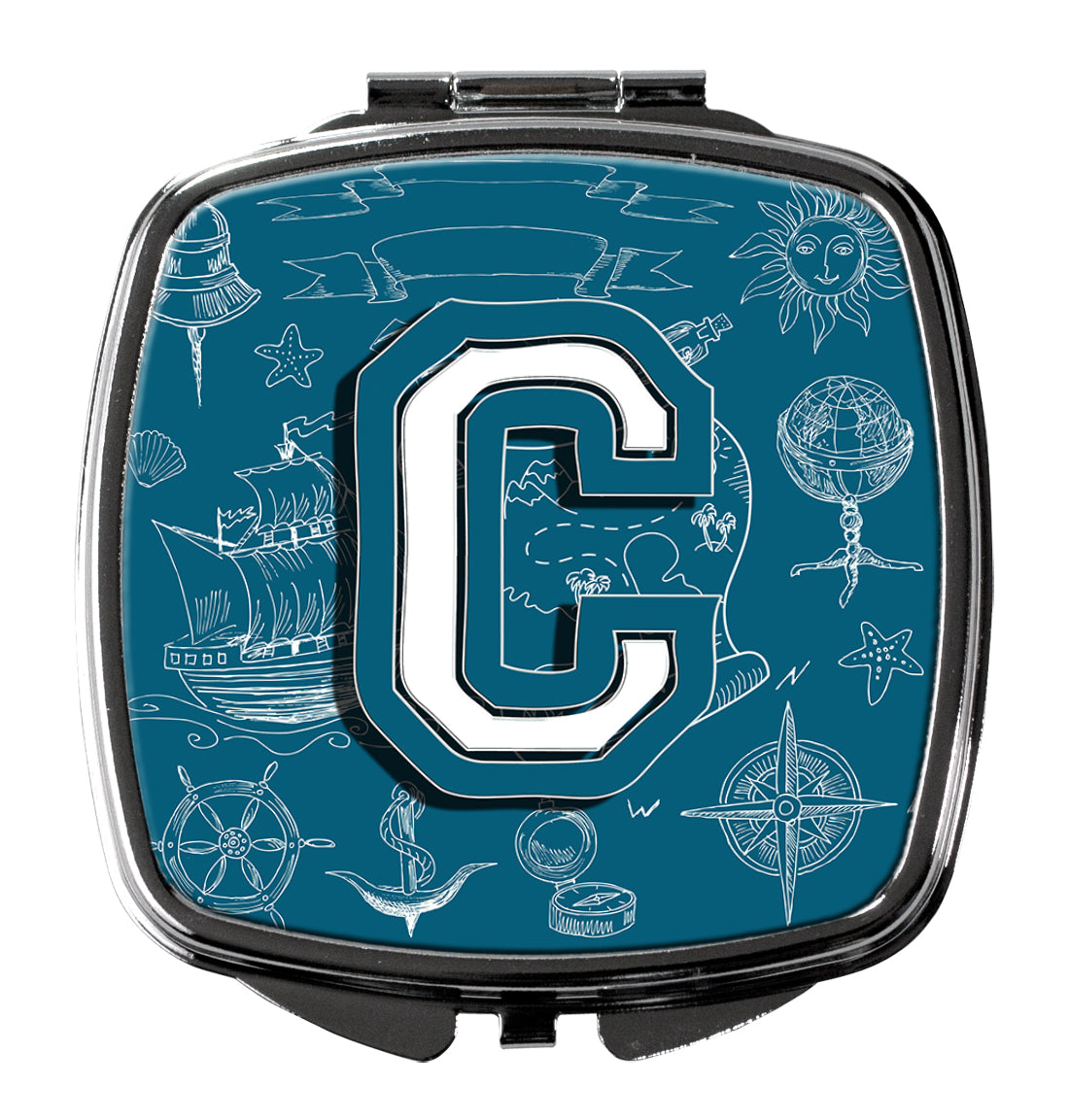 Caroline's Treasures Letter C Sea Doodles Initial Alphabet Compact Mirror – Stylish Purse Mirror with Artistic Covers CJ2014-CSCM