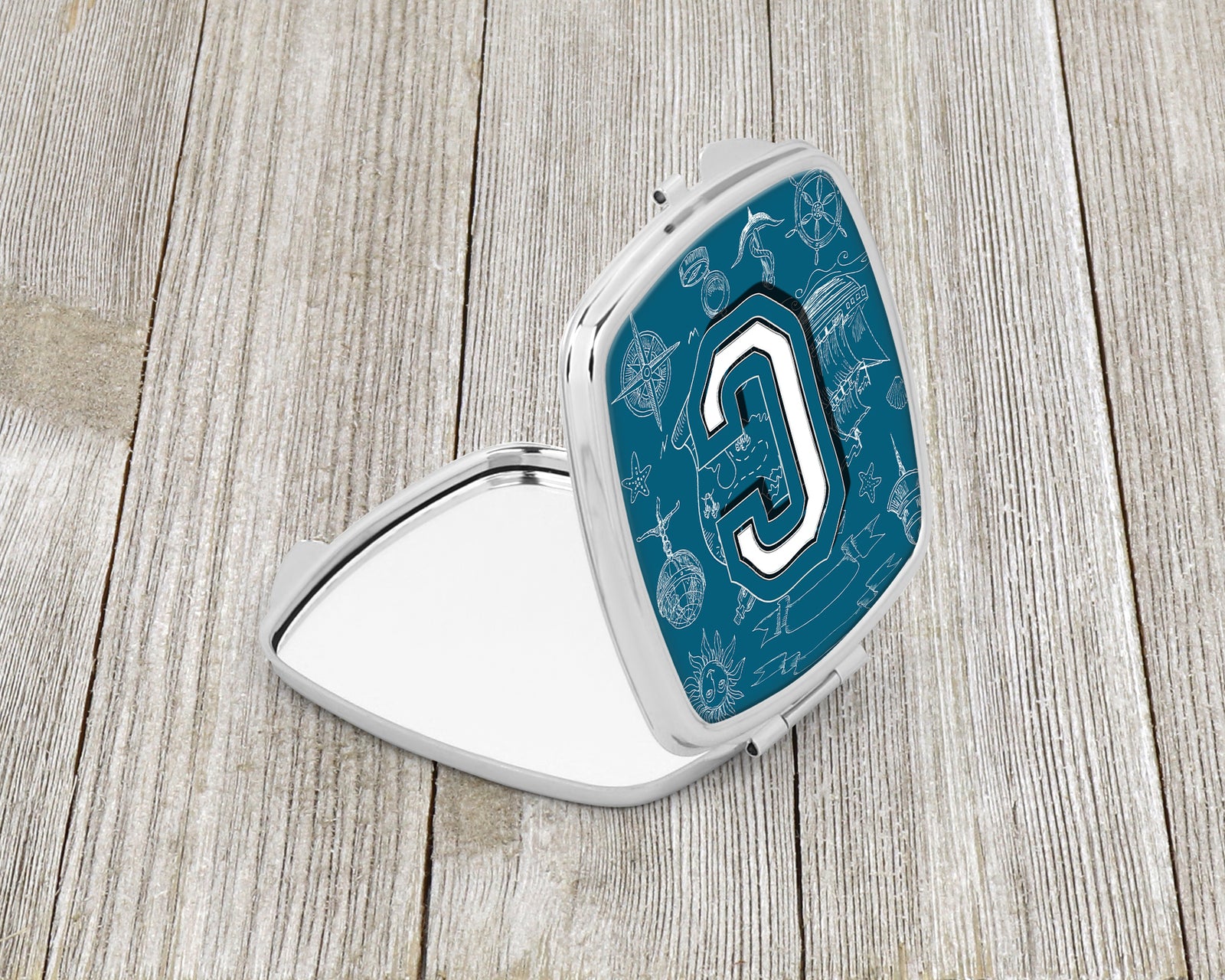 Caroline's Treasures Letter C Sea Doodles Initial Alphabet Compact Mirror – Stylish Purse Mirror with Artistic Covers CJ2014-CSCM