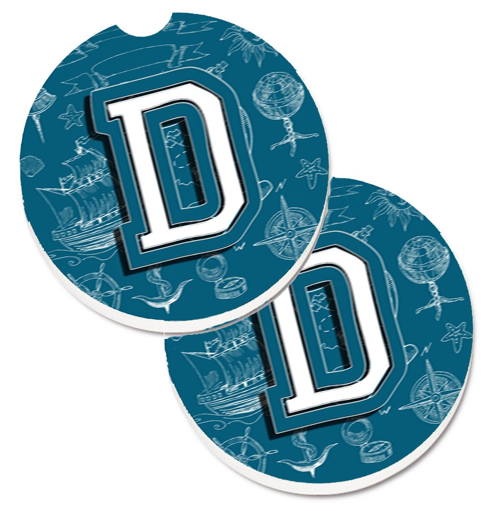 Letter D Sea Doodles Initial Alphabet Set of 2 Cup Holder Car Coasters CJ2014-DCARC by Caroline&#39;s Treasures