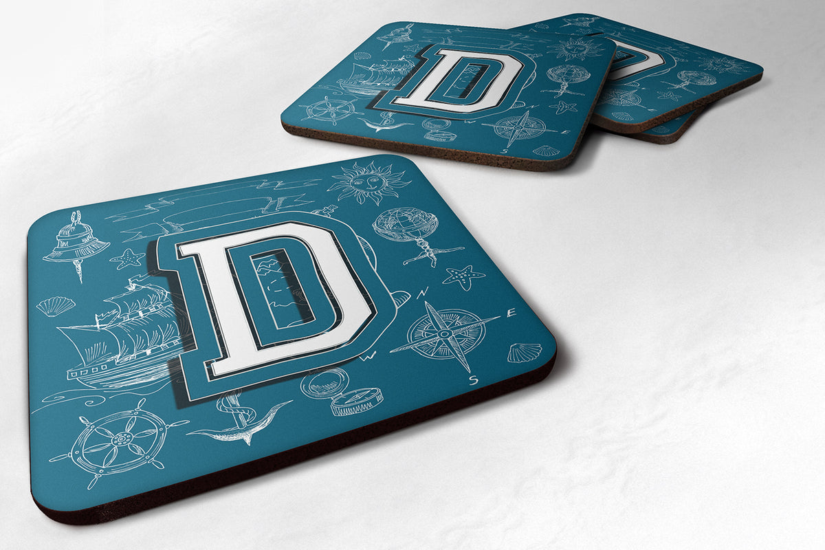 Set of 4 Letter D Sea Doodles Initial Alphabet Foam Coasters CJ2014-DFC - the-store.com