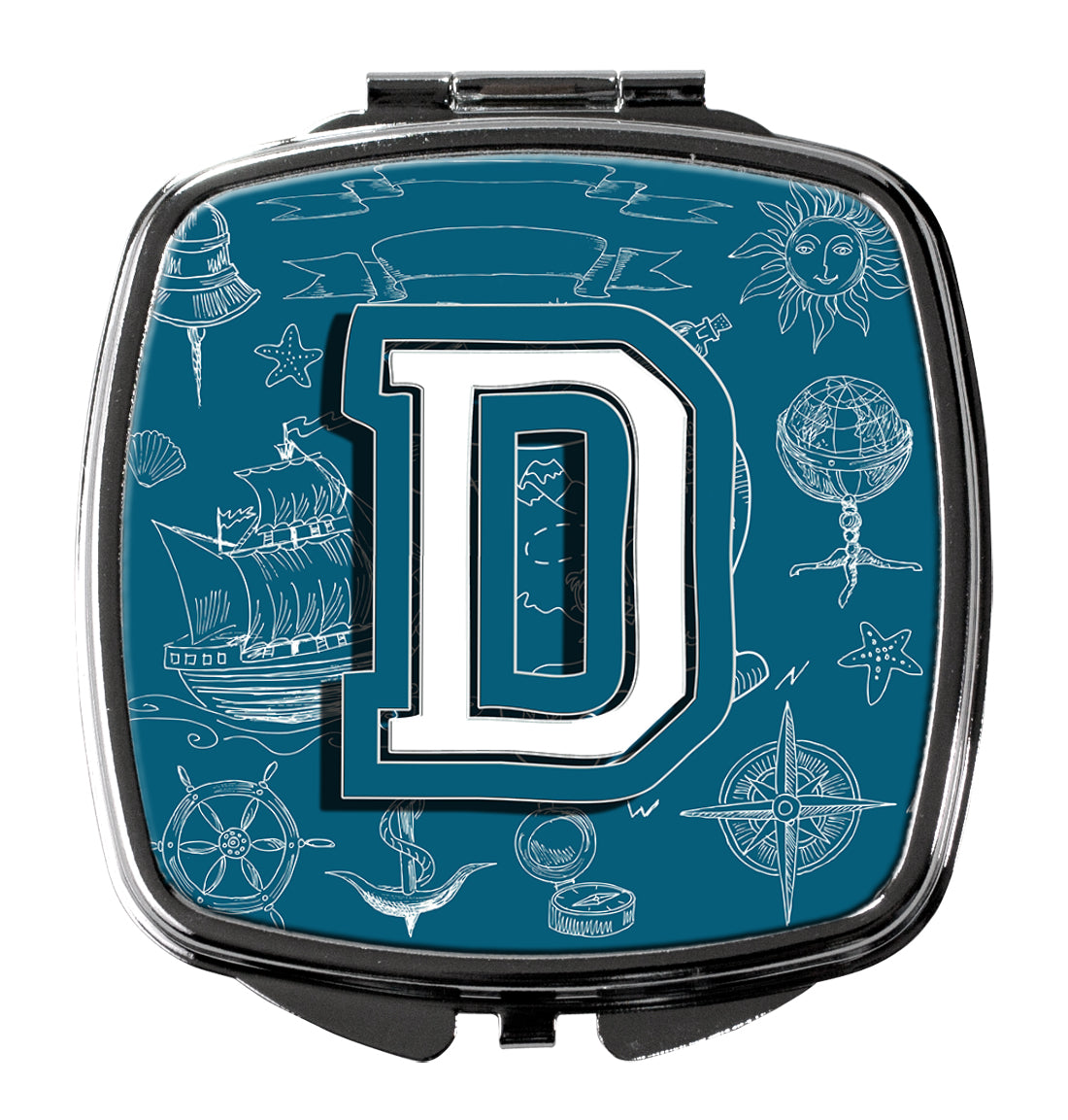 Caroline's Treasures Letter D Sea Doodles Initial Alphabet Compact Mirror – Stylish Purse Mirror with Artistic Covers CJ2014-DSCM