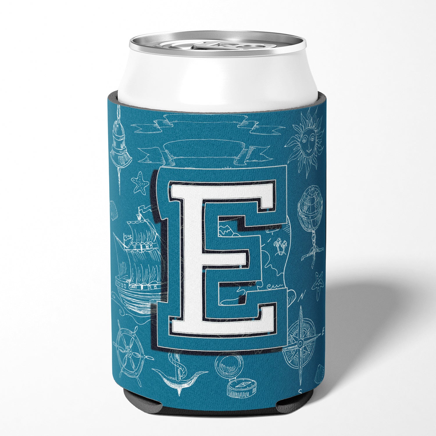 Letter E Sea Doodles Initial Alphabet Can or Bottle Hugger CJ2014-ECC.