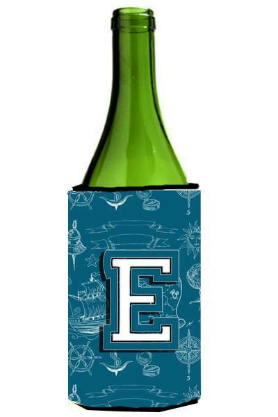 Letter E Sea Doodles Initial Alphabet Wine Bottle Beverage Insulator Hugger CJ2014-ELITERK by Caroline&#39;s Treasures