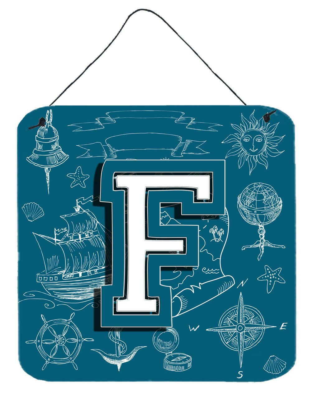 Letter F Sea Doodles Initial Alphabet Wall or Door Hanging Prints CJ2014-FDS66 by Caroline&#39;s Treasures
