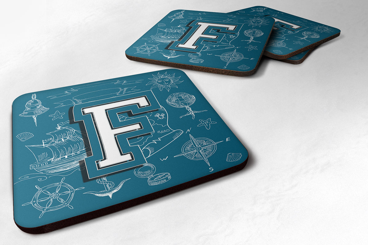 Set of 4 Letter F Sea Doodles Initial Alphabet Foam Coasters CJ2014-FFC - the-store.com
