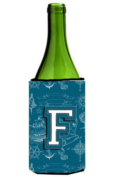 Letter F Sea Doodles Initial Alphabet Wine Bottle Beverage Insulator Hugger CJ2014-FLITERK by Caroline&#39;s Treasures