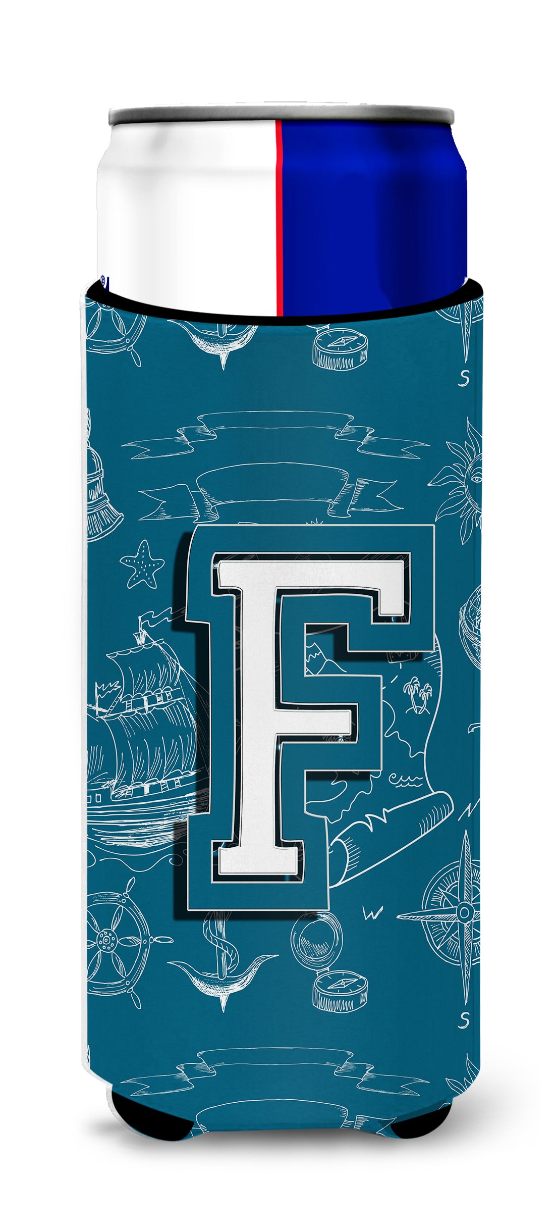 Letter F Sea Doodles Initial Alphabet Ultra Beverage Insulators for slim cans CJ2014-FMUK.