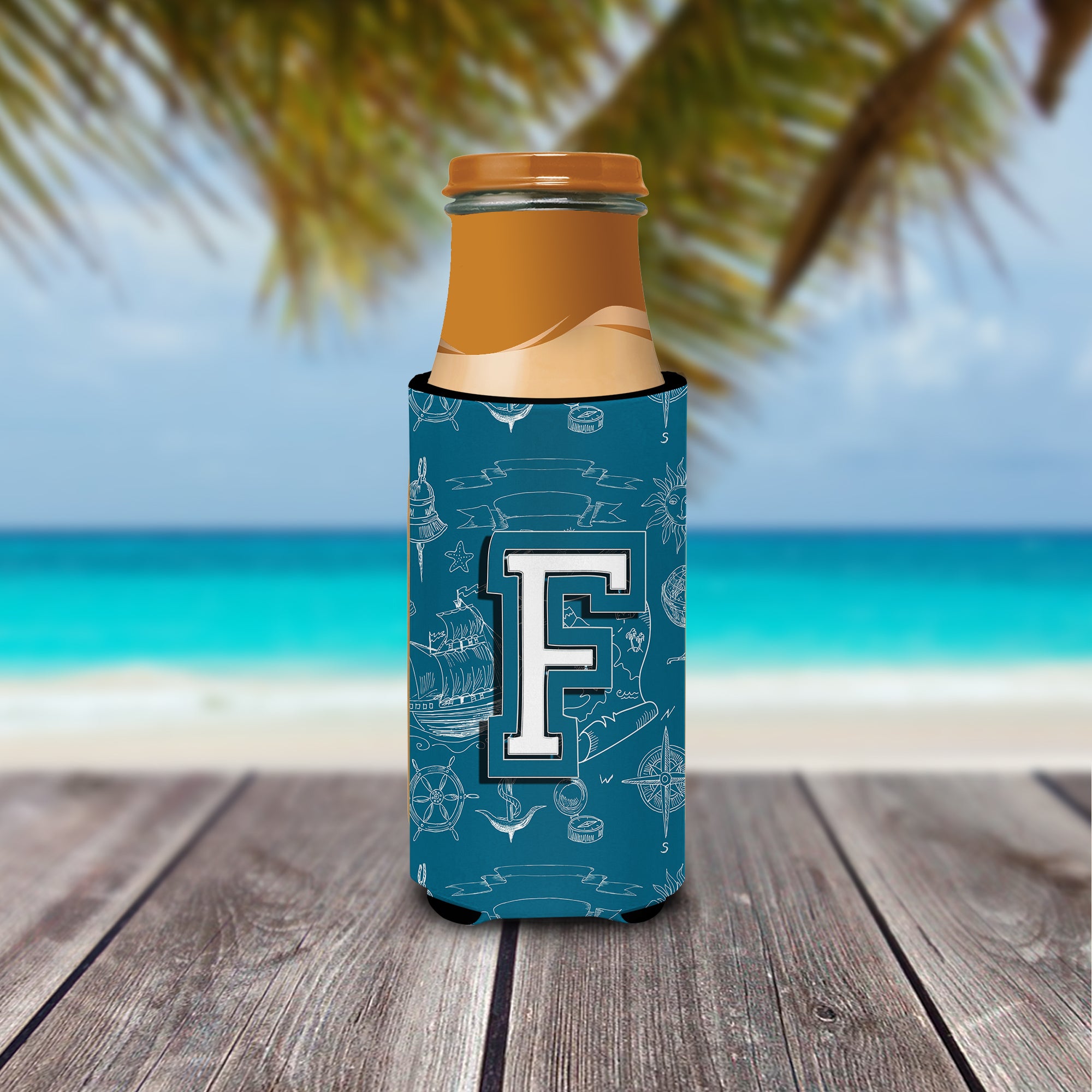 Letter F Sea Doodles Initial Alphabet Ultra Beverage Insulators for slim cans CJ2014-FMUK.