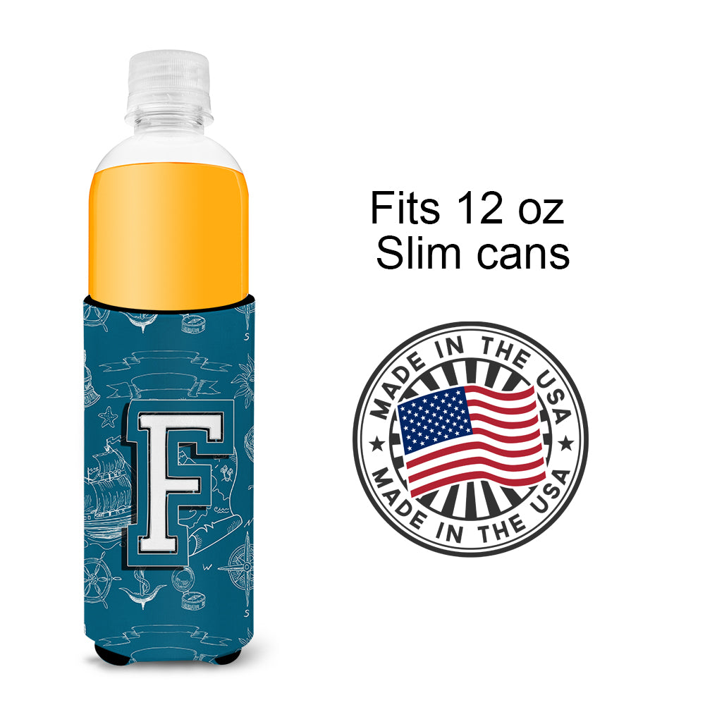 Letter F Sea Doodles Initial Alphabet Ultra Beverage Insulators for slim cans CJ2014-FMUK