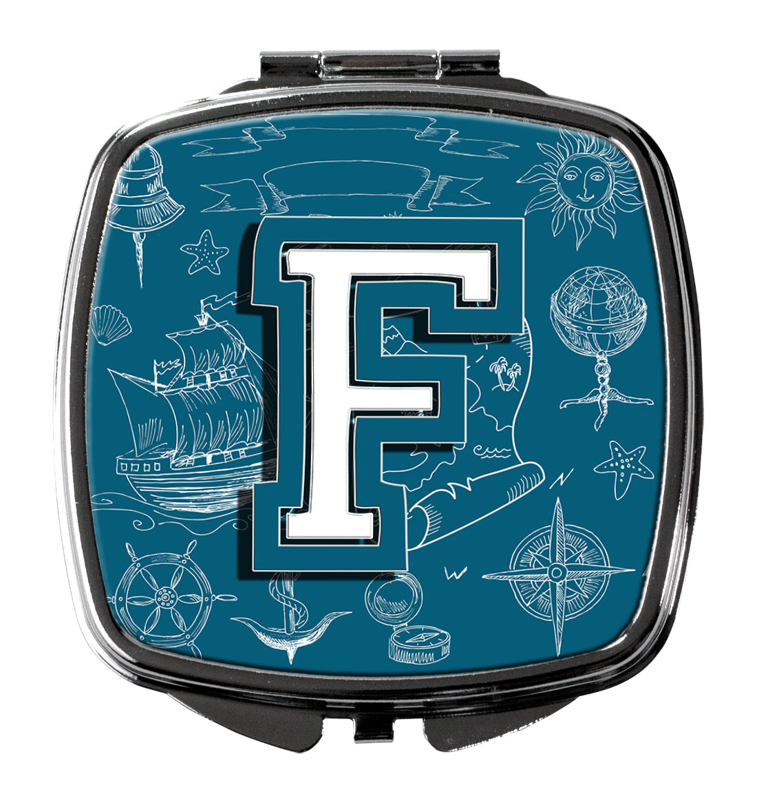 Letter F Sea Doodles Initial Alphabet Compact Mirror CJ2014-FSCM