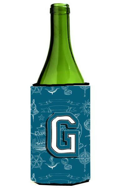 Letter G Sea Doodles Initial Alphabet Wine Bottle Beverage Insulator Hugger CJ2014-GLITERK by Caroline&#39;s Treasures