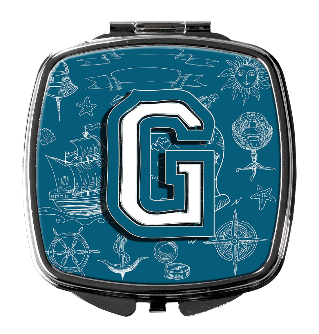 Caroline's Treasures Letter G Sea Doodles Initial Alphabet Compact Mirror – Stylish Purse Mirror with Artistic Covers CJ2014-GSCM