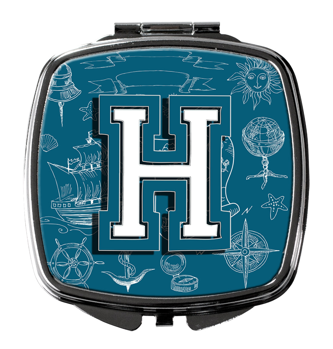 Caroline's Treasures Letter H Sea Doodles Initial Alphabet Compact Mirror – Stylish Purse Mirror with Artistic Covers CJ2014-HSCM