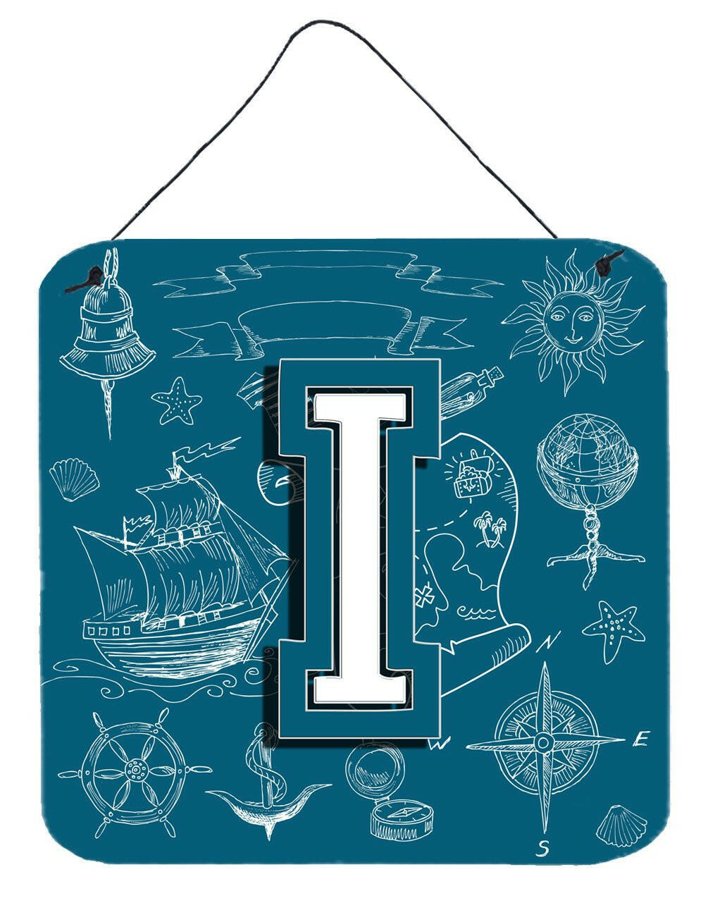 Letter I Sea Doodles Initial Alphabet Wall or Door Hanging Prints CJ2014-IDS66 by Caroline&#39;s Treasures