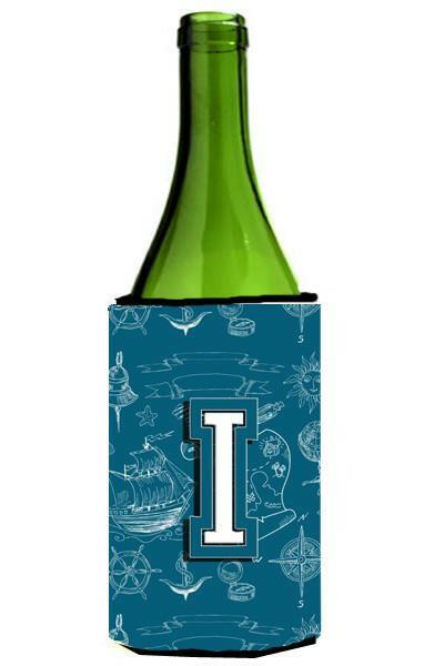 Letter I Sea Doodles Initial Alphabet Wine Bottle Beverage Insulator Hugger CJ2014-ILITERK by Caroline&#39;s Treasures