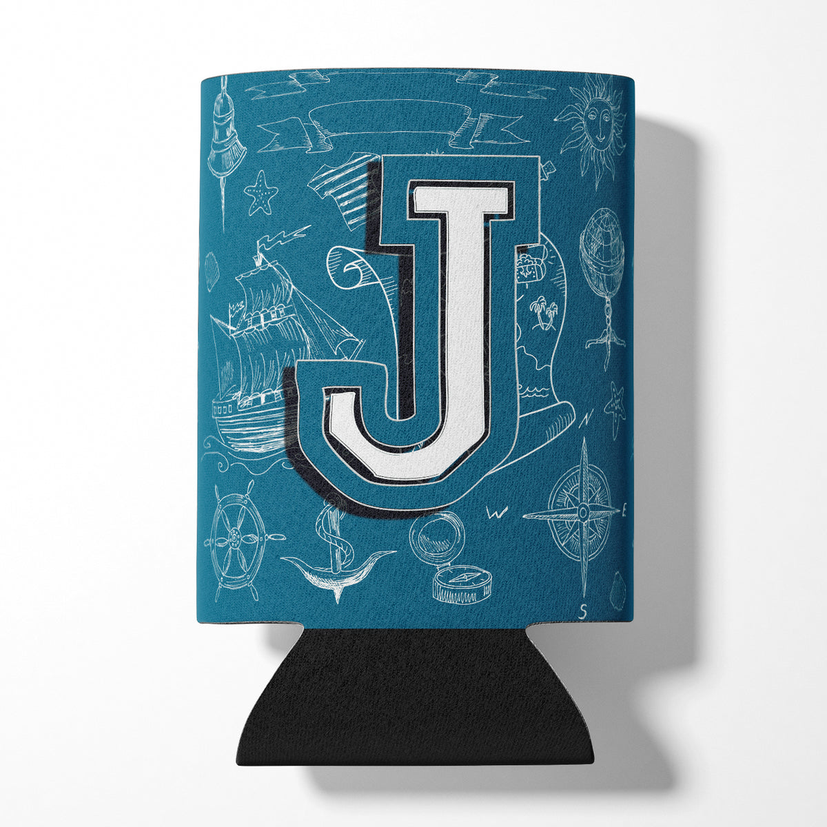 Letter J Sea Doodles Initial Alphabet Can or Bottle Hugger CJ2014-JCC.