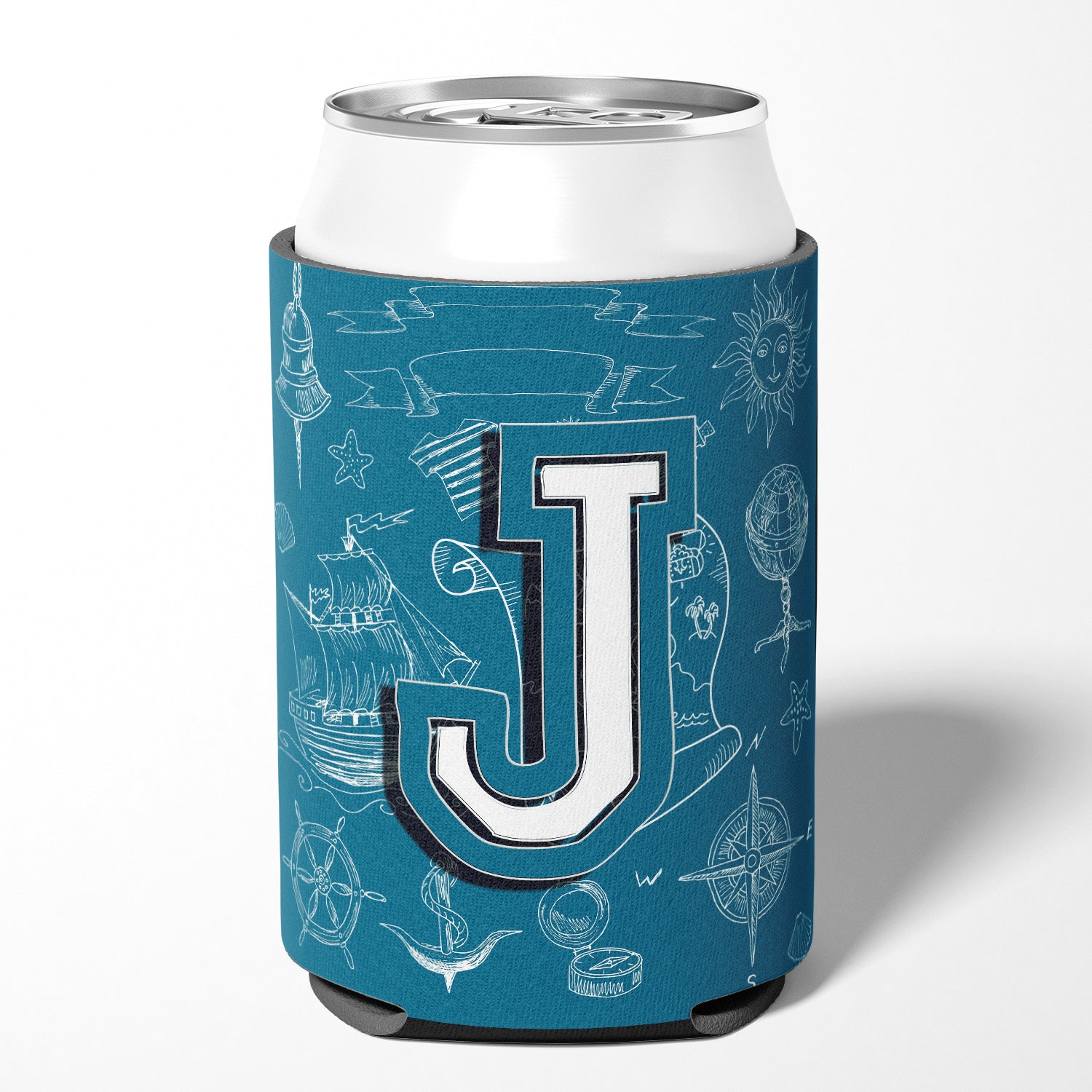 Letter J Sea Doodles Initial Alphabet Can or Bottle Hugger CJ2014-JCC