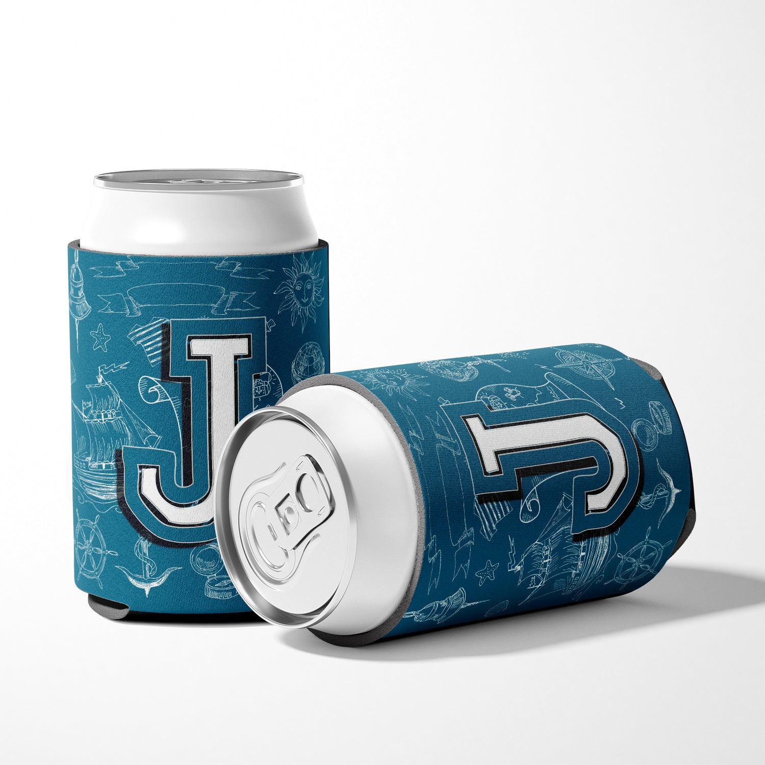 Letter J Sea Doodles Initial Alphabet Can or Bottle Hugger CJ2014-JCC.