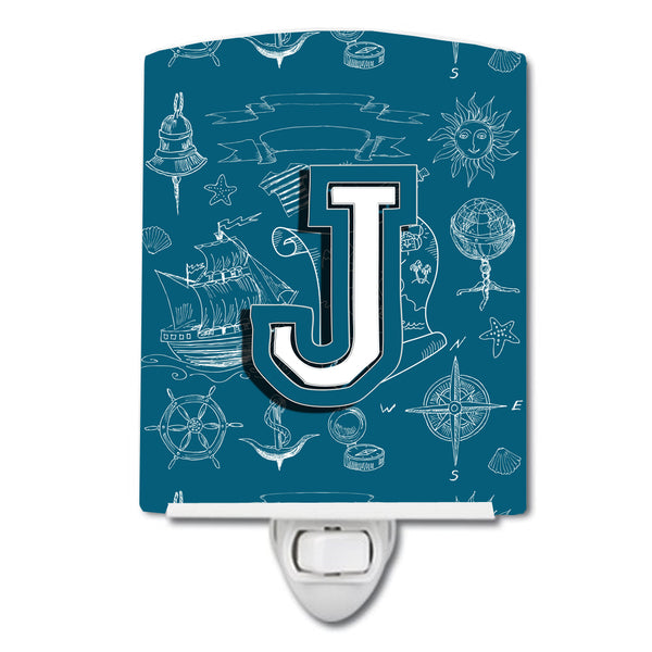 Letter J Sea Doodles Initial Alphabet Ceramic Night Light CJ2014-JCNL - the-store.com