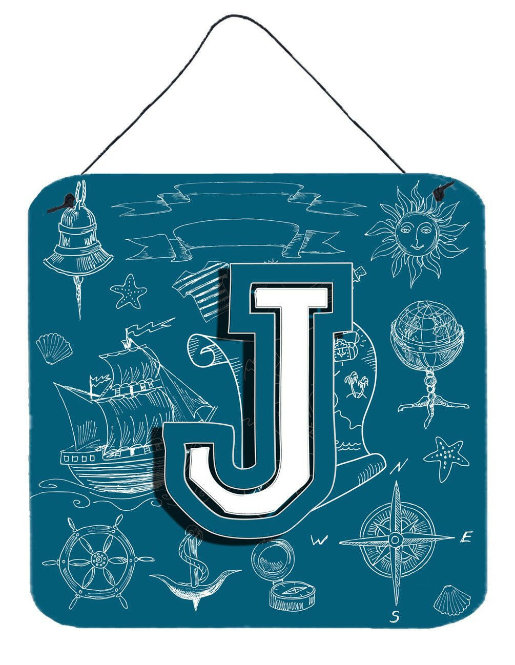 Letter J Sea Doodles Initial Alphabet Wall or Door Hanging Prints CJ2014-JDS66 by Caroline&#39;s Treasures