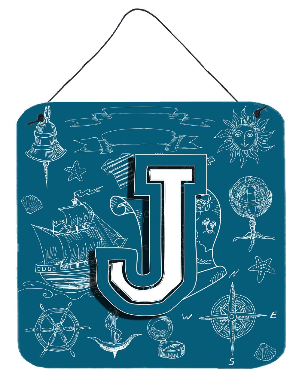 Letter J Sea Doodles Initial Alphabet Wall or Door Hanging Prints CJ2014-JDS66 by Caroline's Treasures