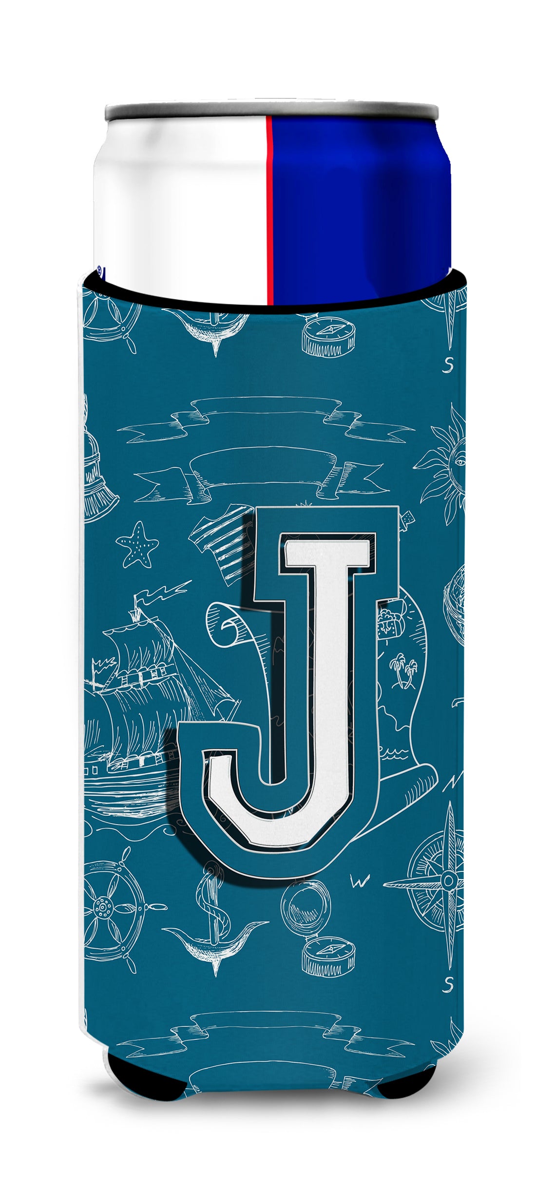 Letter J Sea Doodles Initial Alphabet Ultra Beverage Insulators for slim cans CJ2014-JMUK