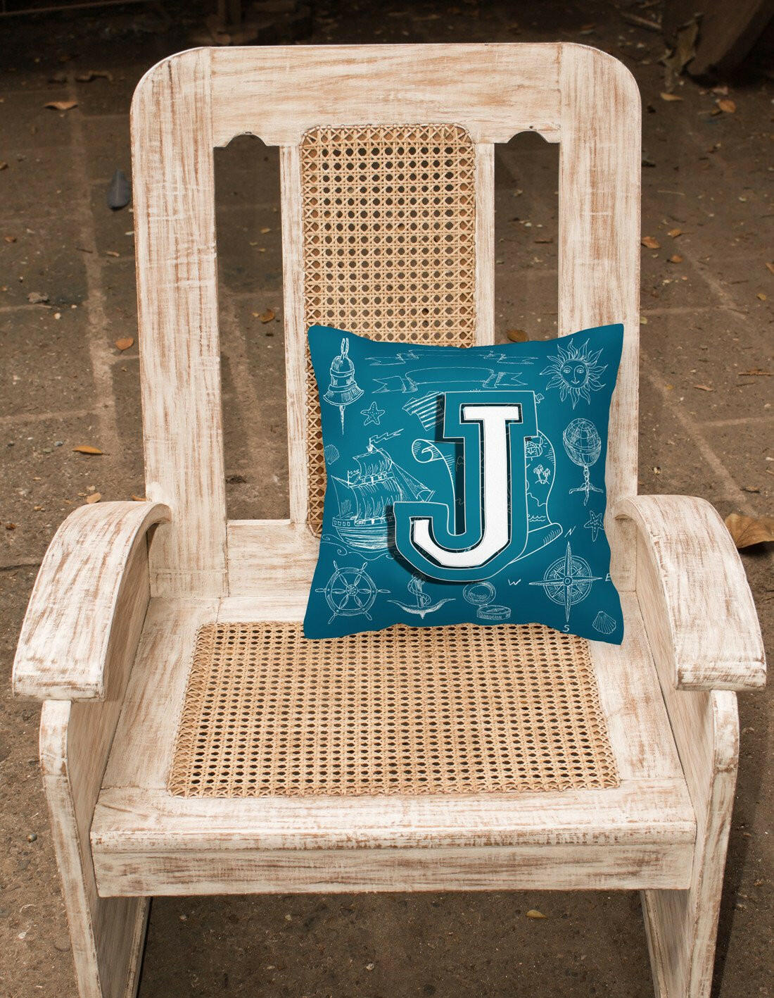 Letter J Sea Doodles Initial Alphabet Canvas Fabric Decorative Pillow CJ2014-JPW1414 by Caroline's Treasures