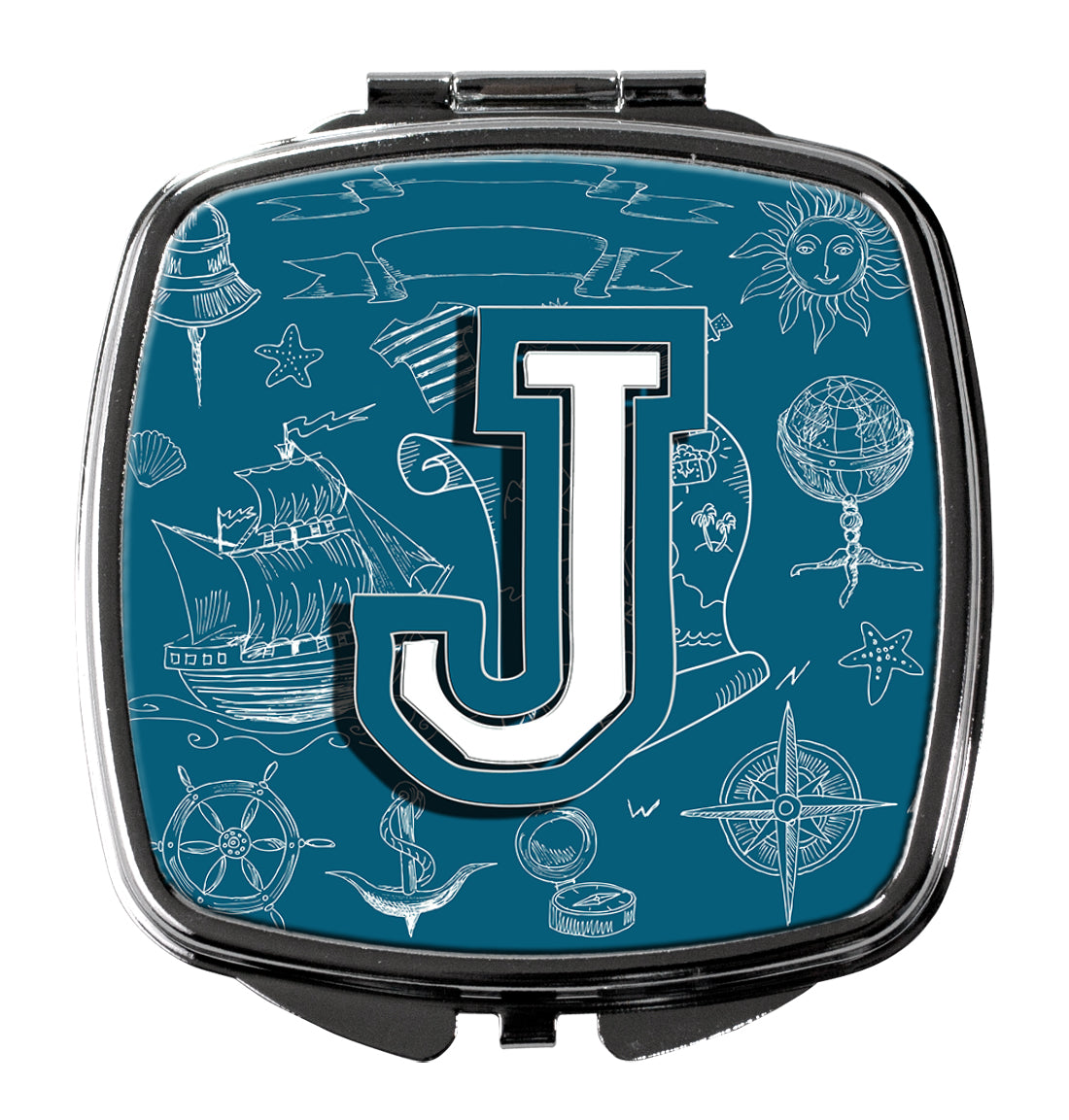 Caroline's Treasures Letter J Sea Doodles Initial Alphabet Compact Mirror – Stylish Purse Mirror with Artistic Covers CJ2014-JSCM
